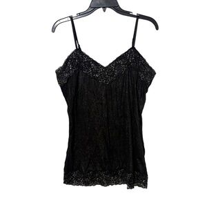 Vintage Vanity Size XL Black Metallic Lace Top and Bottom Hem Cami Top Y2K